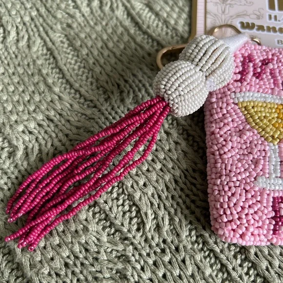 India Handmade Pink Beaded Cocktail Pouch with Tassel - Picture 4 of 9